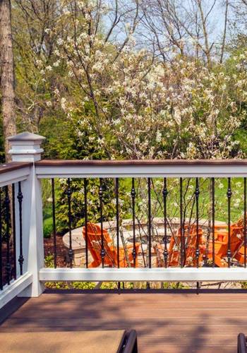 Custom built railing on deck in suburban home