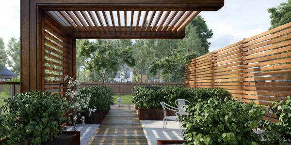 Modern outdoor structure to help block patio wind problems